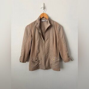 Chicos Zenergy Jacket Size 0 Small Khaki Full Zip Front Modal Poly Cotton